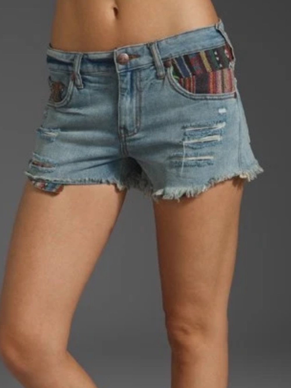 Free People Baja Aztec Print Denim Distressed Jean Shorts Size 31